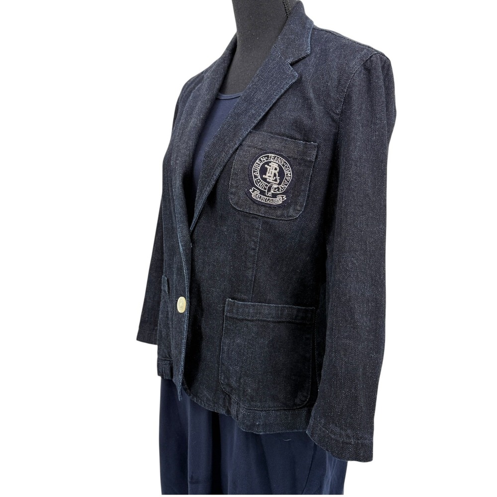 Lauren Jeans Co Women's Denim Blazer Jacket Embroidered Logo 90s Y2K Large - Picture 4 of 10